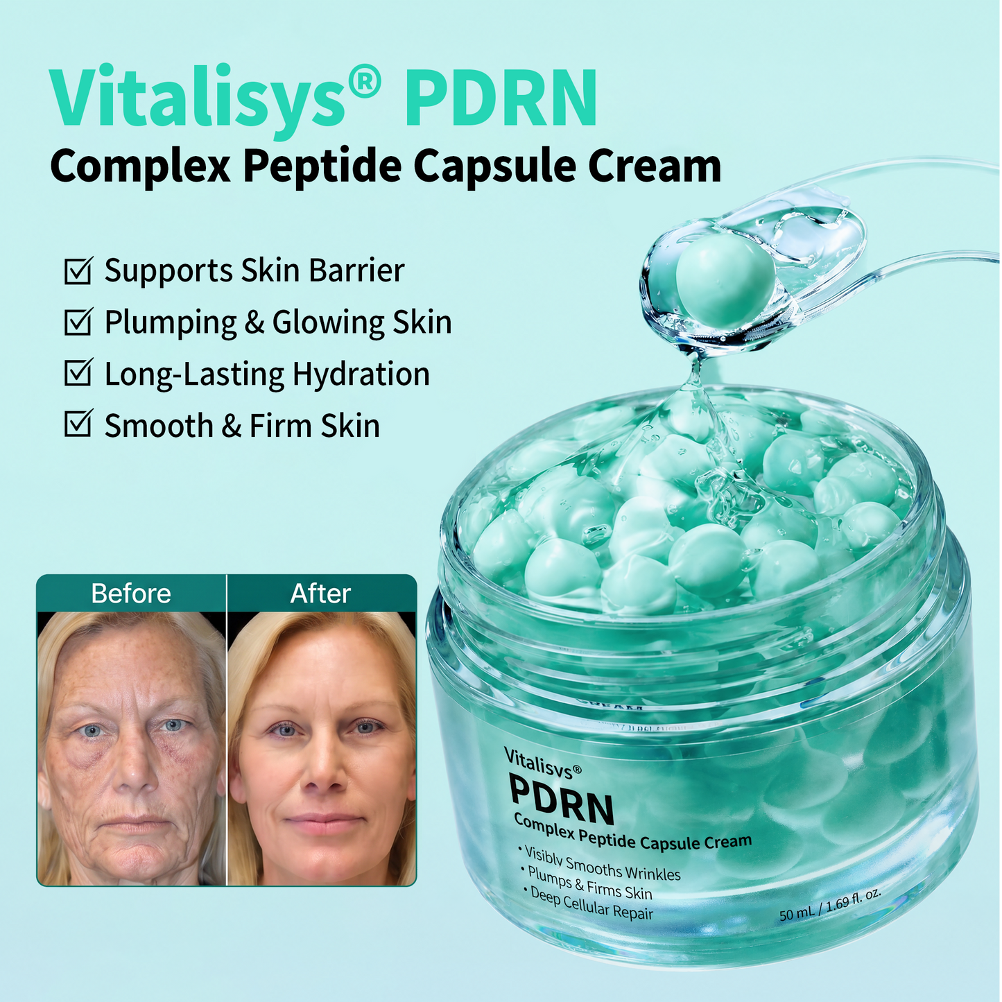 Vitalisys® PDRN Complex Peptide Capsule Cream|Anti aging, firming and lifting muscles Skin care, removal of stretch marks, breast enhancement, removal of chest lines, and skin repair.